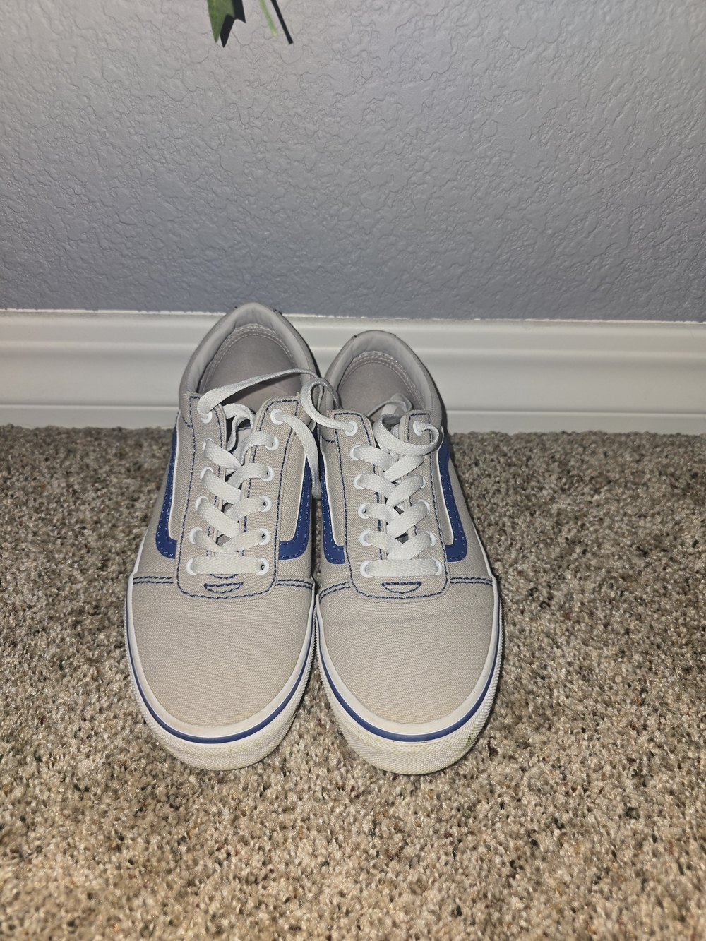 Kids VANS Gray Canvas Sneakers with Blue Accent